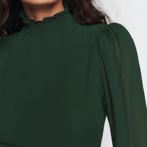 NWT Reformation Women's Green Lewis Ruffled Georgette Mini Dress - size 4 - Picture 4 of 12
